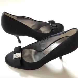 Ferragamo Black Satin Bow Pump 9